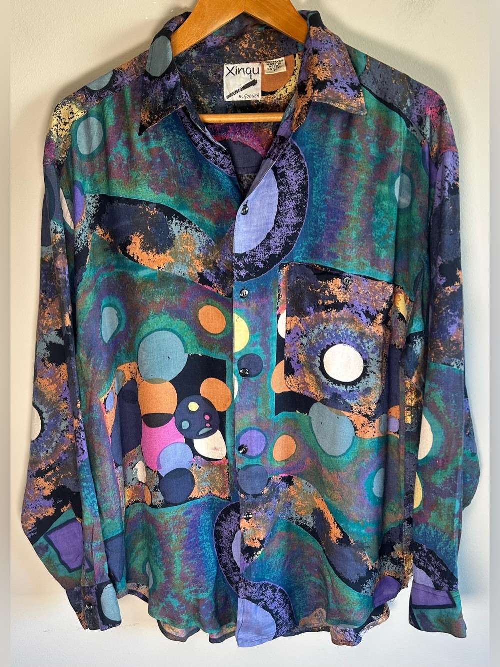 Vintage Xinqu By Goouch Button Up Shirt Mens M Abstract Colorful Art 100% Rayon